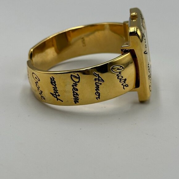 3/$30 Cuff Band Watch Gold Tone Square Case Inspirational Words Quartz - Picture 5 of 10